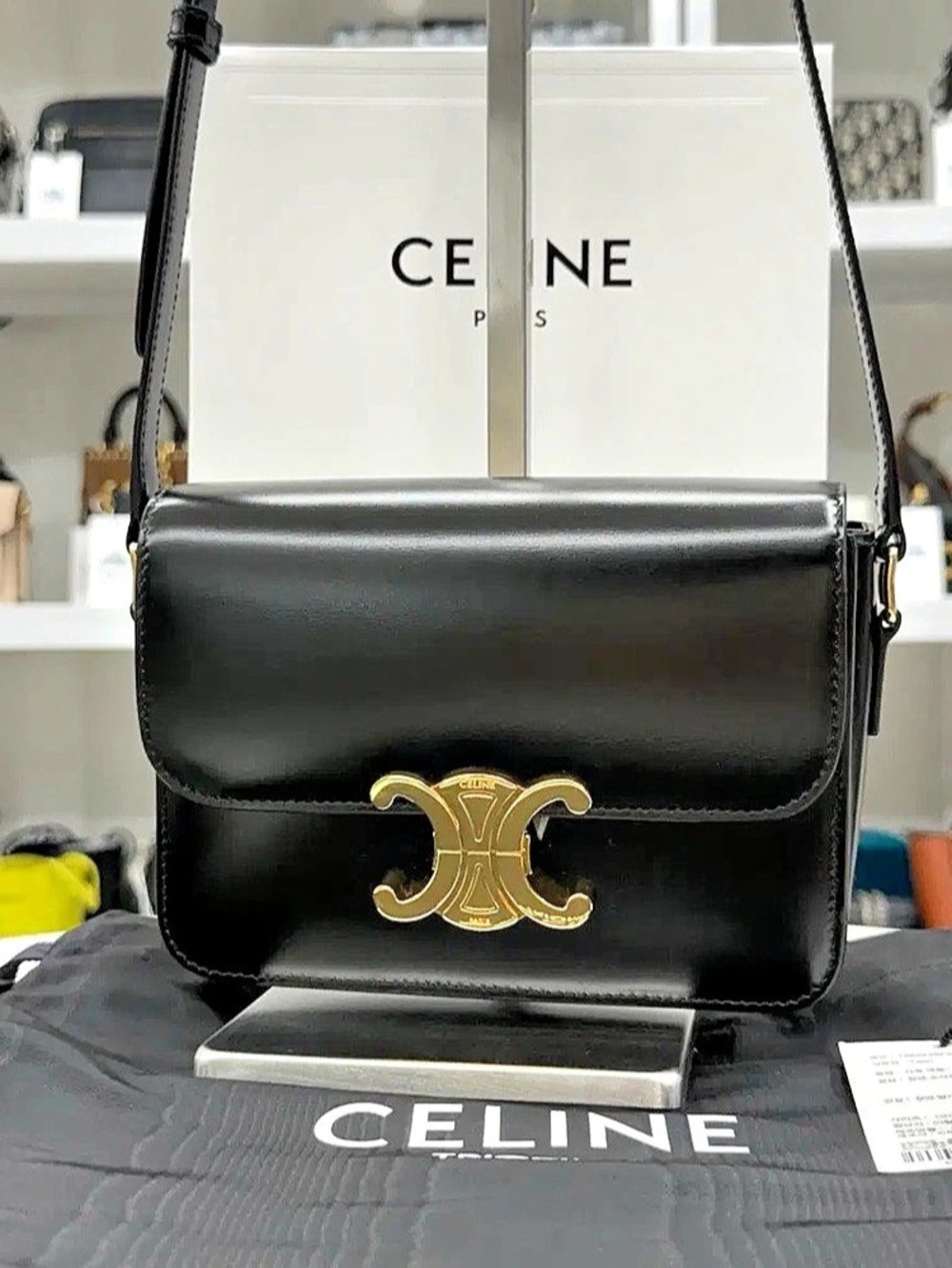 Celine Teen Triomphe Bag in Shiny Calfskin Black